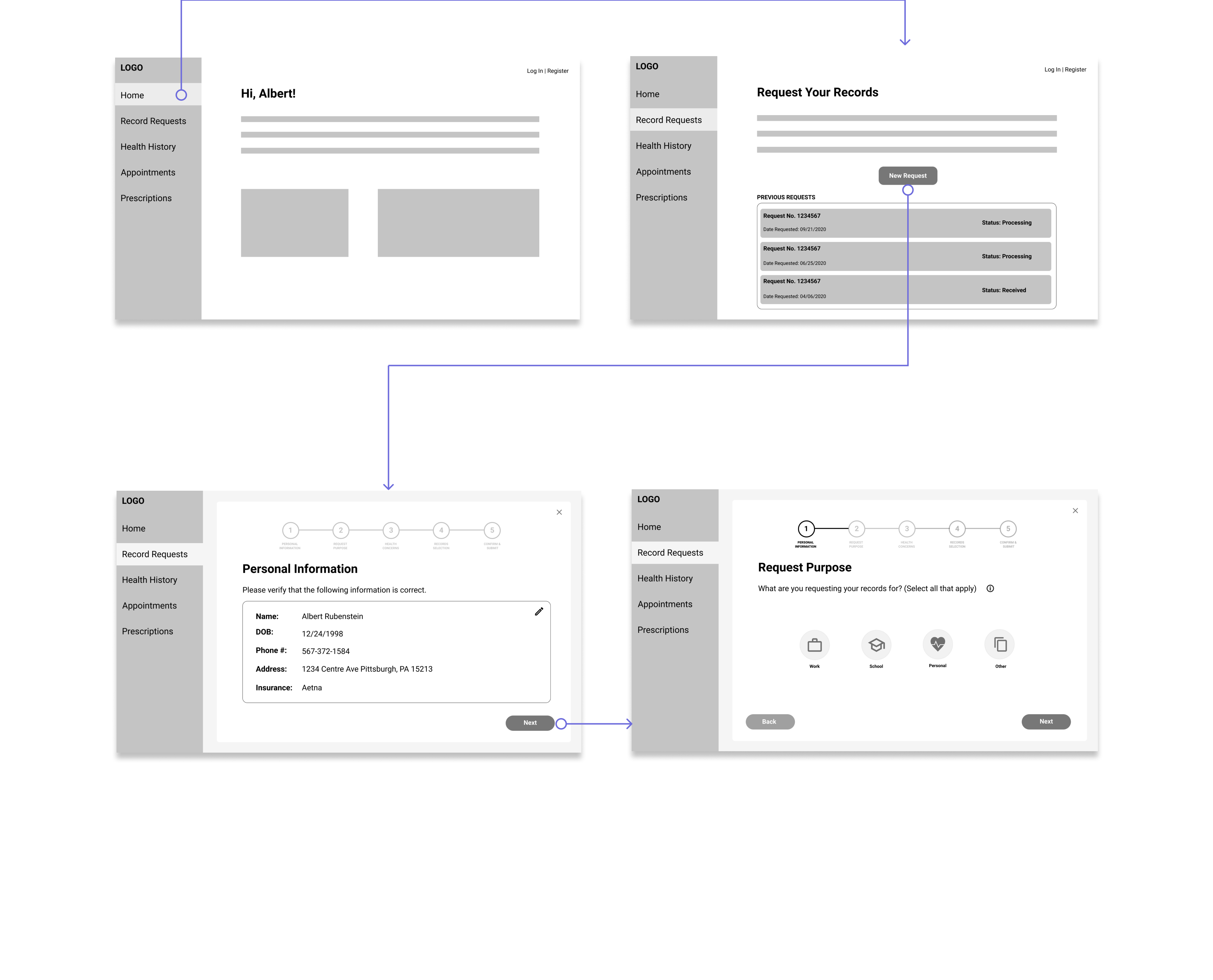 screens of lo-fi prototype