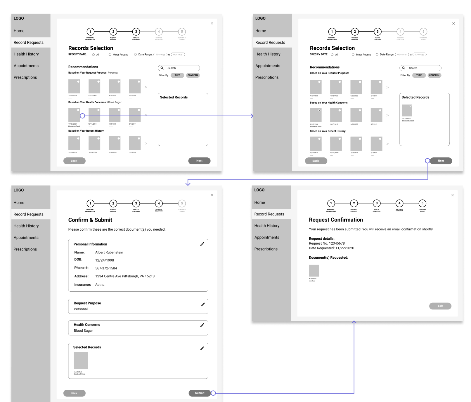 screens of lo-fi prototype