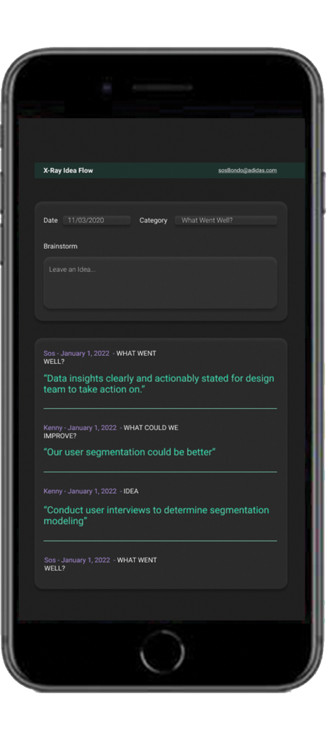 possible mobile interface for entering info to idea flow